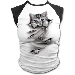 Dbardeur femme style baseball avec chat gris  griffes sorties et dchirures