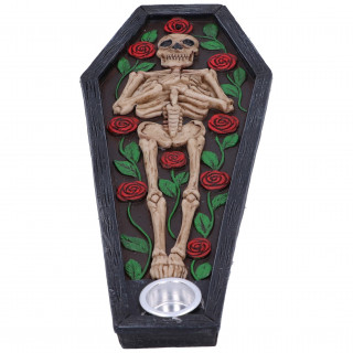 Double brleur d'encens (cne et batonnet) en forme de cercueil  squelette fleuri (21,5cm)