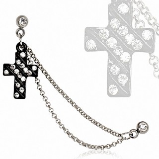 Double piercing cartilage  croix sertie et chaines