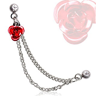 Double piercing cartilage rose rouge  chaines