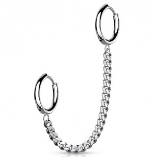 Double piercing hélix et lobe à anneaux clickers enchainés - Inox