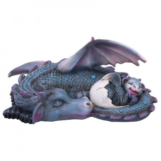 Dragon bleu endormi avec son nouveau-né (20,3cm)