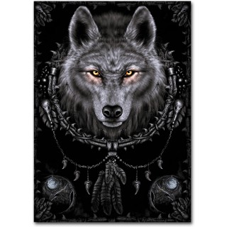 Drapeau style poster avec loup et motifs amrindiens - WOLF DREAMS