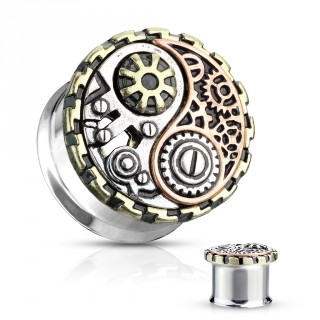 Ecarteur plug acier Yin et Yang Steampunk