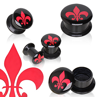 Ecarteur plug en acrylique noir  fleur de Lys rouge