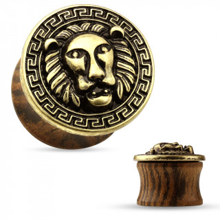 Ecarteur plug en bois avec plateau en laiton  tte de lion et frise grec