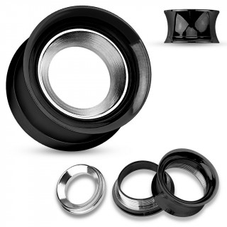 Ecarteur tunnel noir en acier avec anneau gris bross