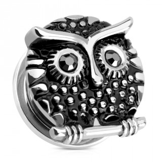 Ecarteur type plug en acier noirci avec hibou sur sa branche