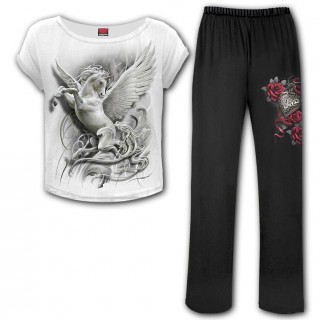 Ensemble pyjamas gothique femme 4 pices  licorne et coeur cadenas