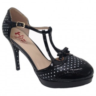 Escarpins rockabilly noirs  pois blancs - Banned