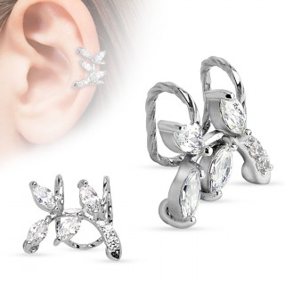 Faux piercing cartilage oreille avec branche  feuilles de pierres