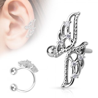 Faux piercing cartilage oreille avec papillon abstrait