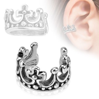 Faux piercing oreille en forme de couronne avec croix