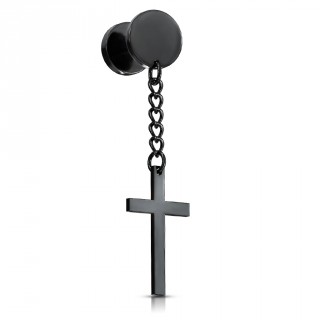 Faux plug PVD noir  pendentif croix