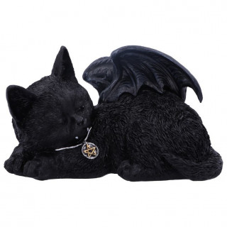 Figurine chat dormant  ailes de diable et collier pentacle (18cm)