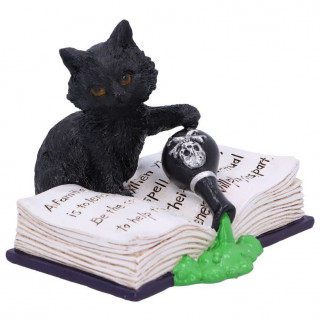 Figurine chaton espigle renversant une potion sur un livre (10,5cm)