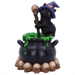 Figurine chaton sorcier et son chaudron magique - 12cm