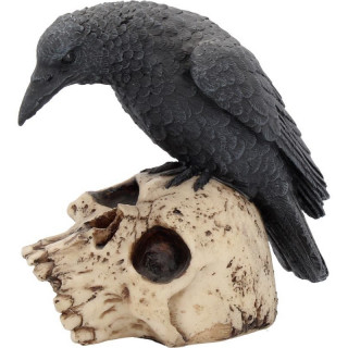 Figurine corbeau sur crane humain