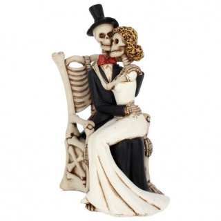 Figurine couple de squelettes maris sur une chaise en os (25cm)