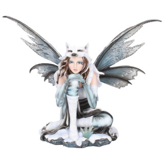 Grande figurine fe de l'hiver agenouille et pensante (30 cm)