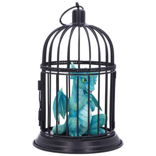 Figurine dragon bleu turquoise dans sa cage - Nemesis Now