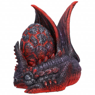 Figurine Dragon de feu rouge et anthracite berant son oeuf (10,5cm)