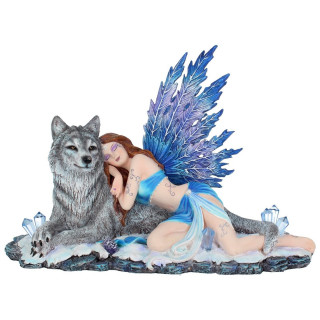 Figurine fe de la glace endormie et son loup (34 cm)