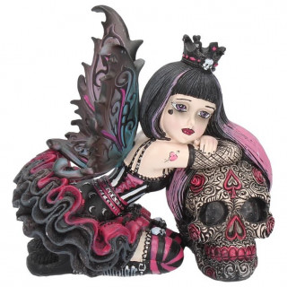 Figurine fe gothique "Lolita" se reposant sur un crne de sucre (12cm)