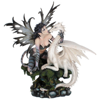 Figurine fe Mlusine et son dragon blanc (48 cm)