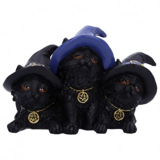 Figurine 3 petits chatons noirs à chapeau de sorcière (9,8cm)