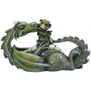 Figurine tendre maman dragon verte avec son petit (20.2cm)