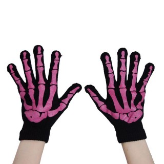 Gants femme gothiques noires  squelette rose - Poizen Industries