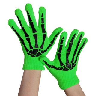 Gants femme gothiques verts  squelette noir - Poizen Industries