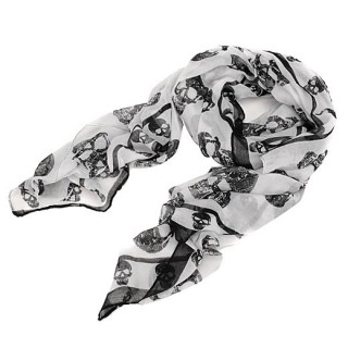 Grand foulard blanc et et noir avec ttes de mort craqueles