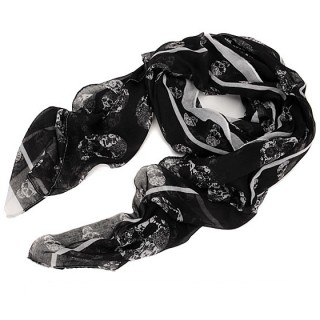 Grand foulard noir et gris avec ttes de mort craqueles