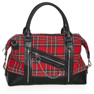 Grand sac punk-rock tissu cossais et similicuire  menottes