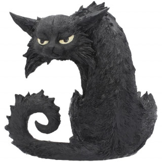 Grande figurine chat noir mouill au regard fixe (25.5cm)