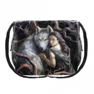 Grande sacoche bandoulire "Lien d'mes"  femme et loup - Anne Stokes