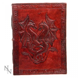 Grimoire  dragons en cuir et papier ancien (12,5x18cm) - (vierge)