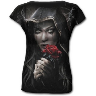Haut gothique ample  manches courtes avec femme en deuil tenant une rose rouge