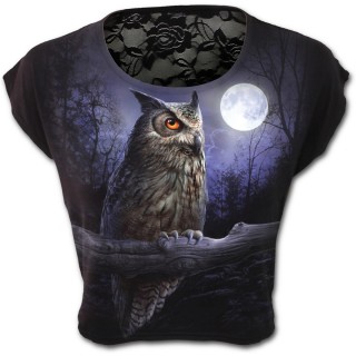 Haut gothique court  manches courtes avec hibou et pleine lune