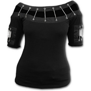 Haut pour femme style rock avec encolure et manches rivetes  chaines