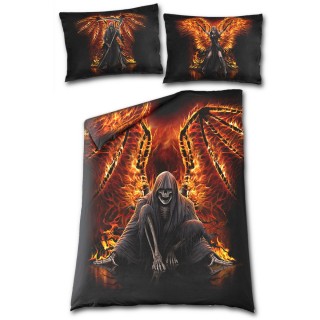 Drap housse double face (200x135cm) avec "La Mort" aux ailes de feu + 2 taies d'oreiller