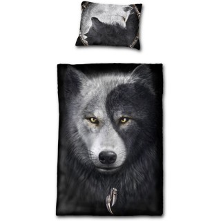 Housse de couverture double face (135x200cm)  avec loups et attrape rve inspiration Yin et Yang + 2 taies d'oreiller