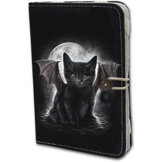Housse porte-folio pour liseuse Kindle avec chat noir  ailes et dents de vampire