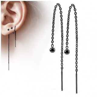 Chaines d'oreilles noires en acier à barre et boule suspendues (paire)