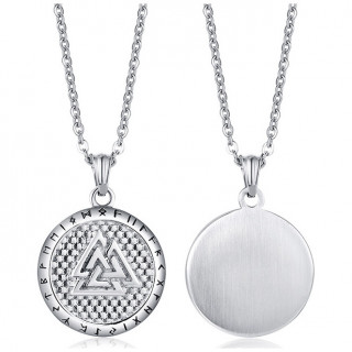 Pendentif Viking Valknut en acier Argent style mdaillon