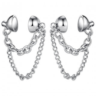 Fausses boucles d'oreilles en acier effet sph�re � deux chaines (Paire)