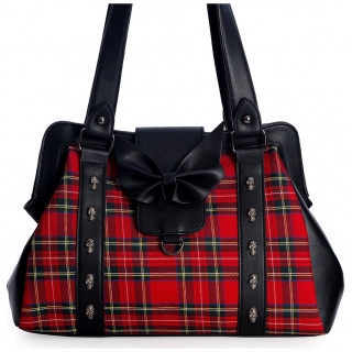 Sac  main tartan rouge  cranes et noeud chauve-souris - Banned