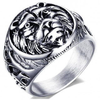 Bague homme en acier  tte de lion cercle